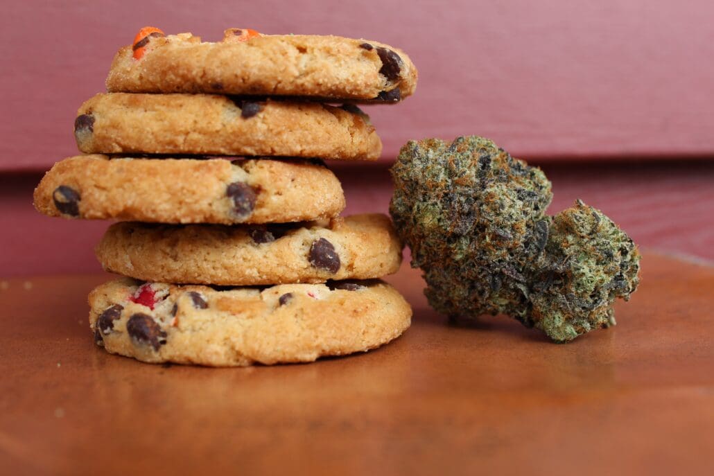 baked cookies and marijuana flower